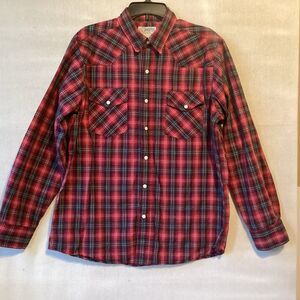 us expedition shirt men’s L  pearl snap plaid outdoor cowboy